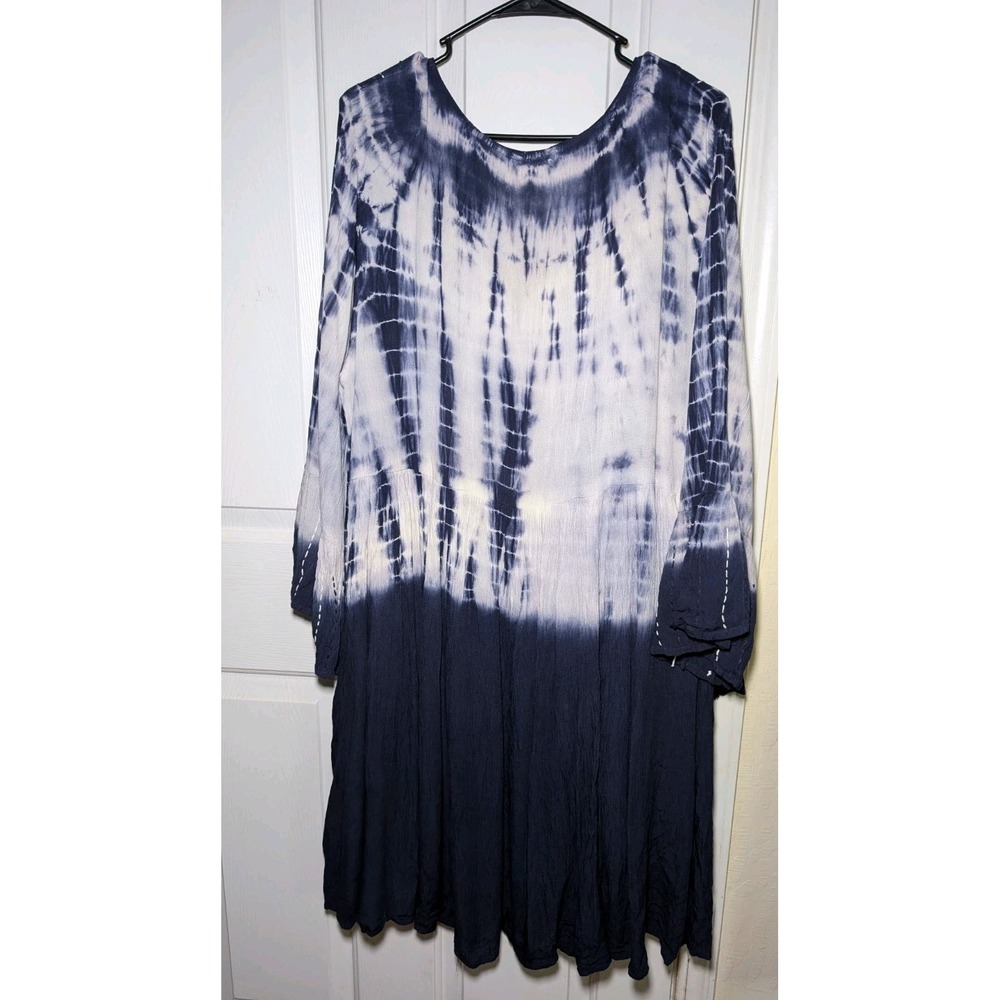 NWT Riviera Sun Women's Size 2XL Tie-dye Blue White Dress Boho Flowy Hippie - Picture 6 of 12